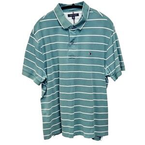 Tommy Hilfiger Men's Polo Shirt XL TG/XG Green‎ White Striped Golf Top